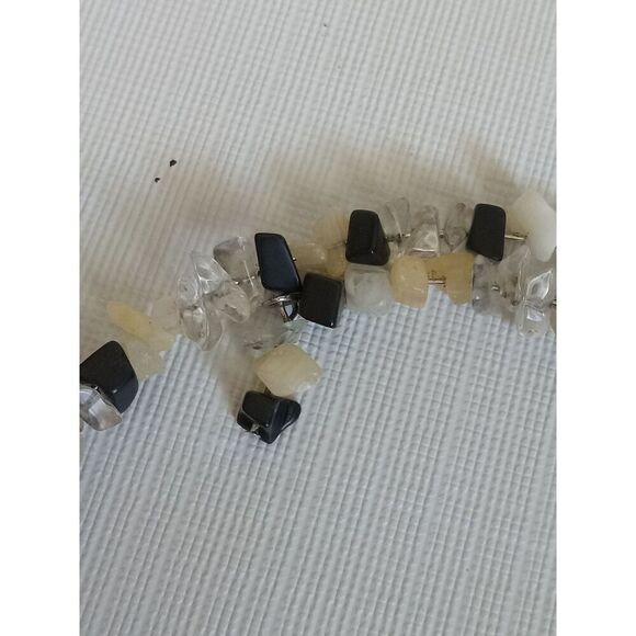 Black and Beige Faux Sea Glass Beaded Shards Memory Wire Choker Style Necklace - Picture 6 of 7